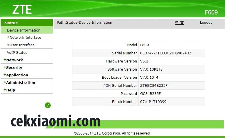 Settingan Modem ZTE F609